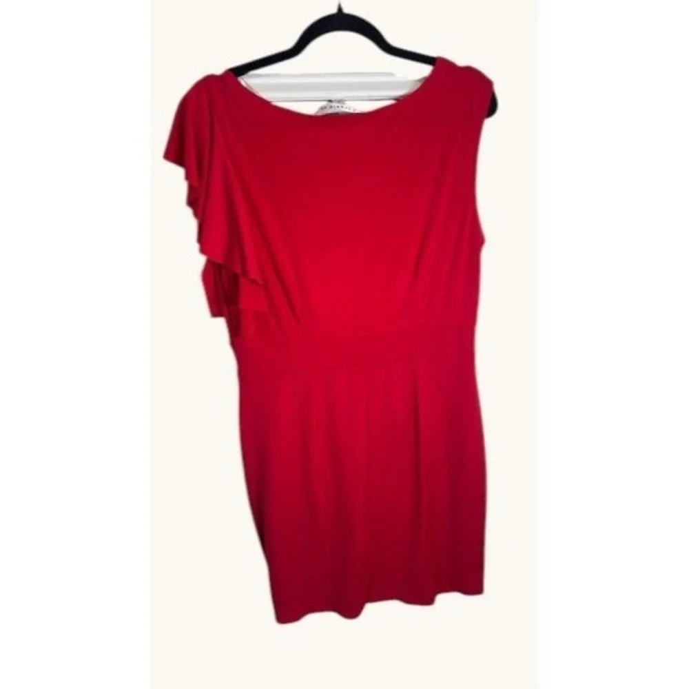AA‎ Studio Red Ruffle Sleeveless Sheath Dress Womens 14 Stretch Cocktail Party